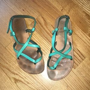 Greek turquoise leather sandals